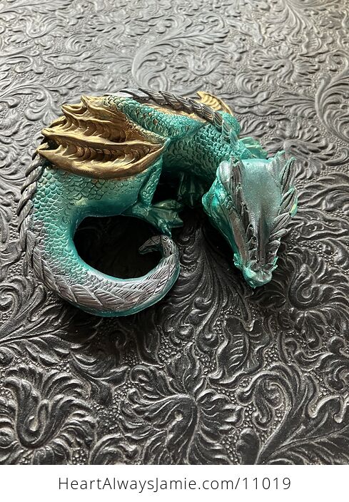 Metallic Copper Silver and Black Sleeping Baby Dragon Resin Figurine Damaged - #ueFZwfuJNN8-4