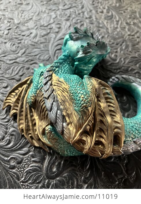 Metallic Copper Silver and Black Sleeping Baby Dragon Resin Figurine Damaged - #ueFZwfuJNN8-2