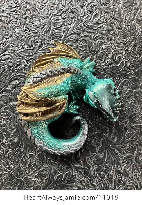 Metallic Copper Silver and Black Sleeping Baby Dragon Resin Figurine Damaged - #ueFZwfuJNN8-1