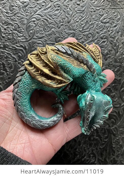 Metallic Copper Silver and Black Sleeping Baby Dragon Resin Figurine Damaged - #ueFZwfuJNN8-5