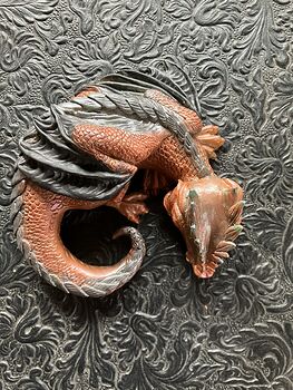 Metallic Copper Silver and Black Sleeping Baby Dragon Resin Figurine Discounted #dokH2L5HIUc