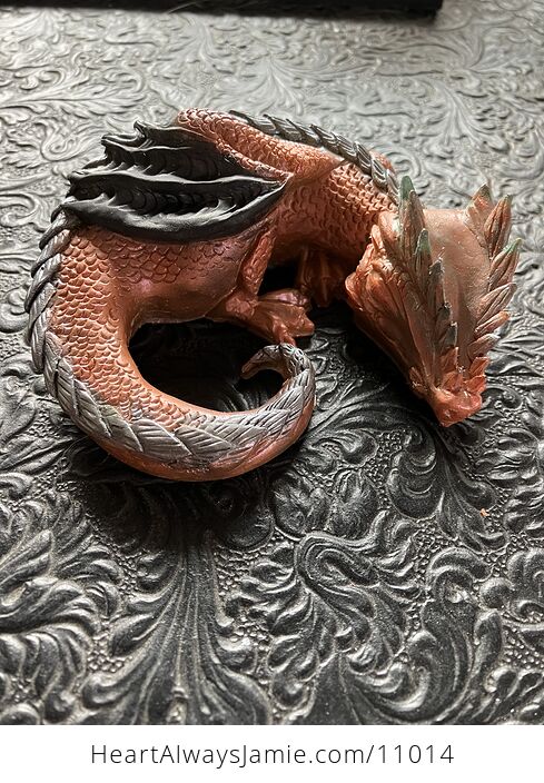 Metallic Copper Silver and Black Sleeping Baby Dragon Resin Figurine Discounted - #dokH2L5HIUc-2