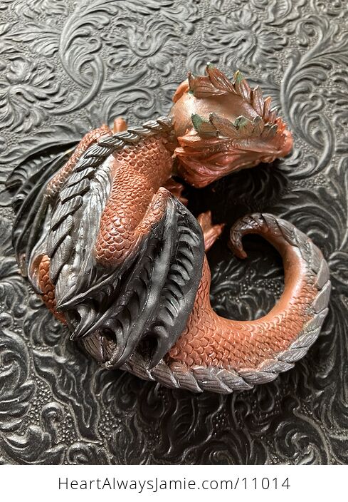 Metallic Copper Silver and Black Sleeping Baby Dragon Resin Figurine Discounted - #dokH2L5HIUc-3