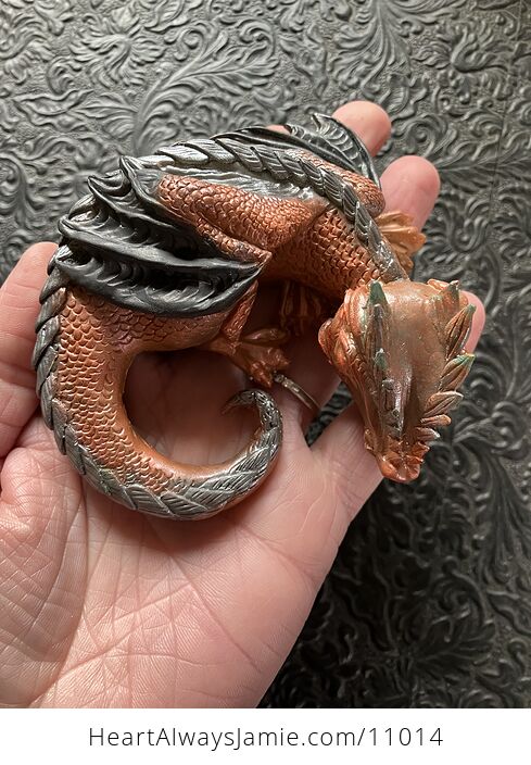 Metallic Copper Silver and Black Sleeping Baby Dragon Resin Figurine Discounted - #dokH2L5HIUc-4