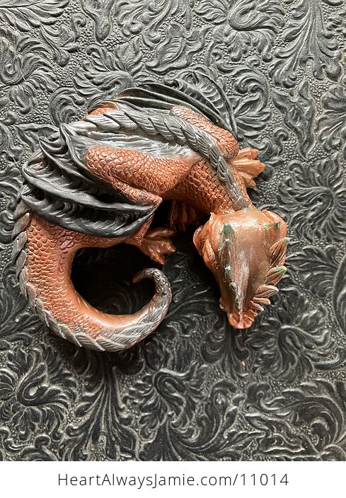 Metallic Copper Silver and Black Sleeping Baby Dragon Resin Figurine Discounted - #dokH2L5HIUc-1