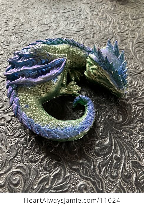 Metallic Green and Blue Sleeping Baby Dragon Resin Figurine Discounted - #74r9YewWk5I-2