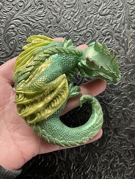 Metallic Green and Yellow Sleeping Baby Dragon Resin Figurine Discounted #xeHPFJlKEaA