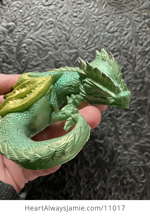 Metallic Green and Yellow Sleeping Baby Dragon Resin Figurine Discounted - #xeHPFJlKEaA-3
