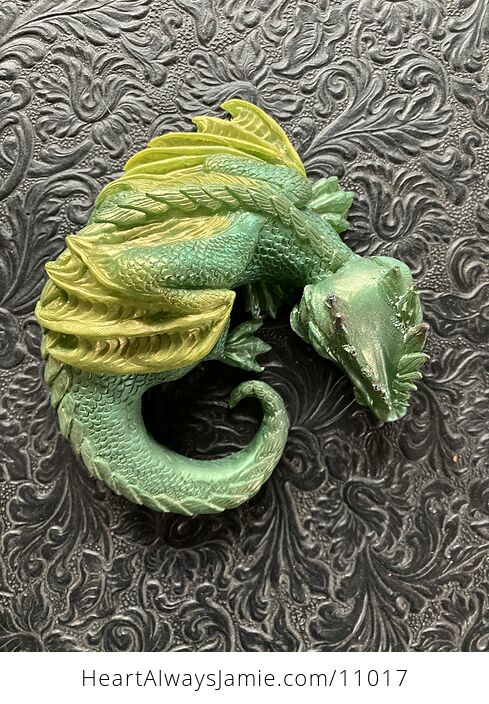 Metallic Green and Yellow Sleeping Baby Dragon Resin Figurine Discounted - #xeHPFJlKEaA-4