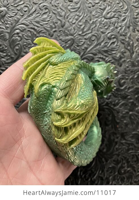 Metallic Green and Yellow Sleeping Baby Dragon Resin Figurine Discounted - #xeHPFJlKEaA-2