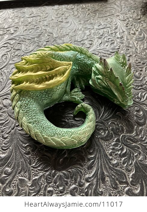 Metallic Green and Yellow Sleeping Baby Dragon Resin Figurine Discounted - #xeHPFJlKEaA-5