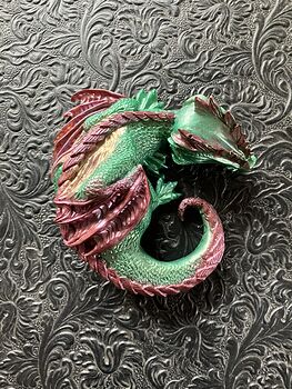 Metallic Green Gold and Purple Red Sleeping Baby Dragon Resin Figurine Discounted #lVqCcPLaCHE