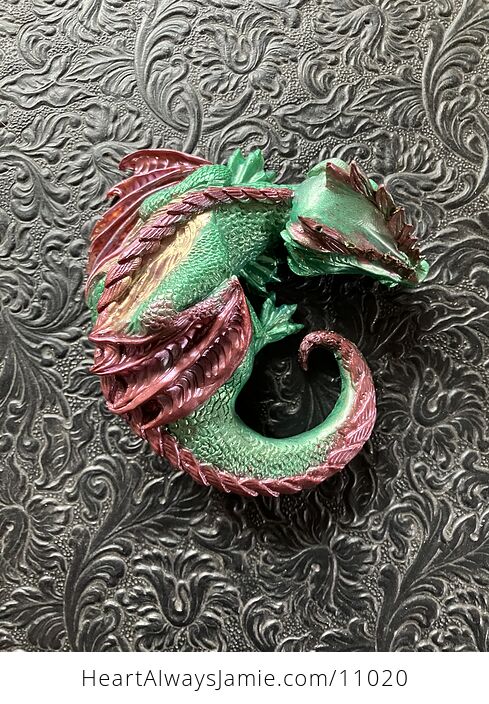 Metallic Green Gold and Purple Red Sleeping Baby Dragon Resin Figurine Discounted - #lVqCcPLaCHE-1