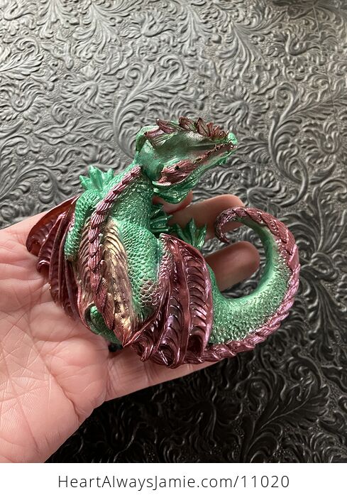 Metallic Green Gold and Purple Red Sleeping Baby Dragon Resin Figurine Discounted - #lVqCcPLaCHE-3
