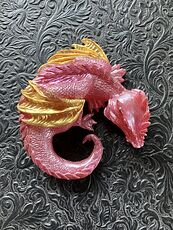 Metallic Pearly Pink and Gold Sleeping Baby Dragon Resin Figurine Discounted #Ulh1qhA8Hjg