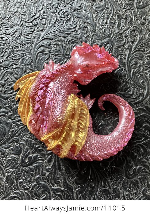 Metallic Pearly Pink and Gold Sleeping Baby Dragon Resin Figurine Discounted - #Ulh1qhA8Hjg-3
