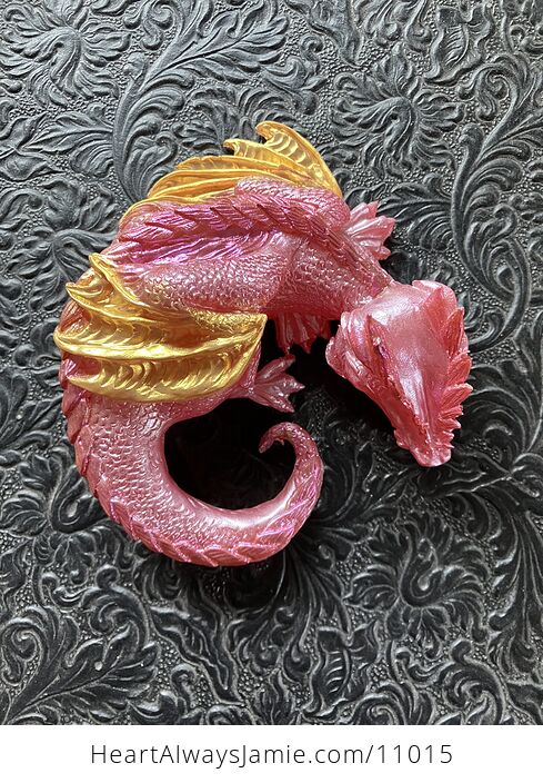 Metallic Pearly Pink and Gold Sleeping Baby Dragon Resin Figurine Discounted - #Ulh1qhA8Hjg-1