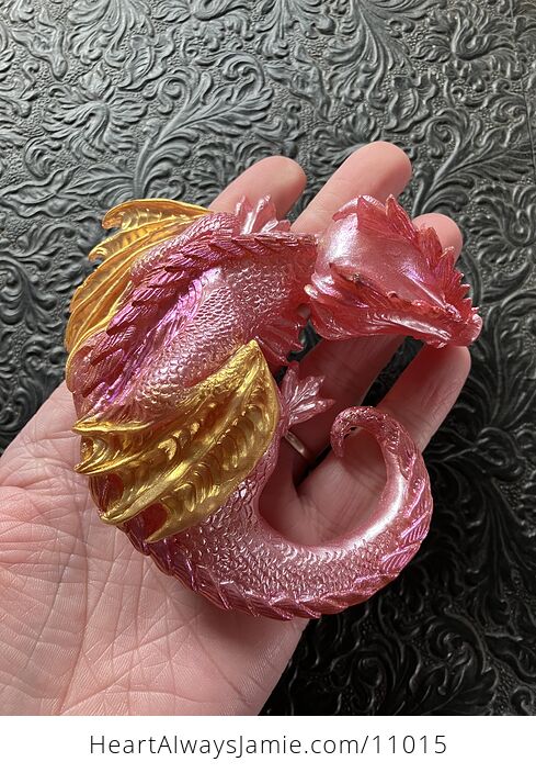 Metallic Pearly Pink and Gold Sleeping Baby Dragon Resin Figurine Discounted - #Ulh1qhA8Hjg-4