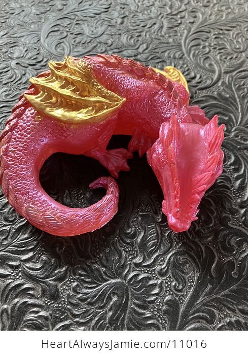 Metallic Pink and Gold Sleeping Baby Dragon Resin Figurine Discounted - #57DauYyUWi8-3