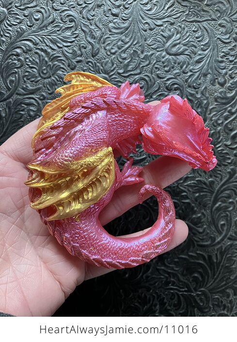 Metallic Pink and Gold Sleeping Baby Dragon Resin Figurine Discounted - #57DauYyUWi8-4