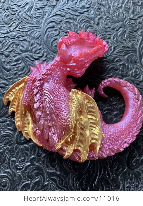 Metallic Pink and Gold Sleeping Baby Dragon Resin Figurine Discounted - #57DauYyUWi8-2