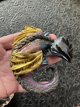 Metallic Purple Blue and Gold Sleeping Baby Dragon Resin Figurine Discounted #2kJ8Zahkdx4