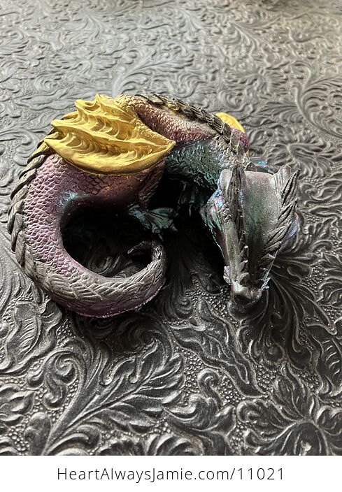 Metallic Purple Blue and Gold Sleeping Baby Dragon Resin Figurine Discounted - #2kJ8Zahkdx4-4