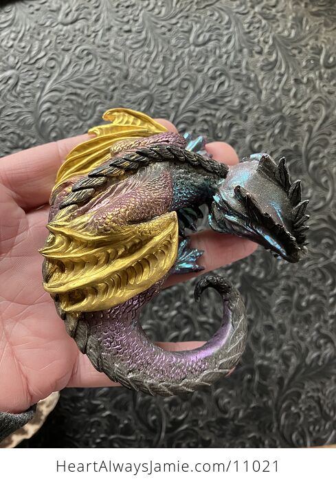 Metallic Purple Blue and Gold Sleeping Baby Dragon Resin Figurine Discounted - #2kJ8Zahkdx4-1
