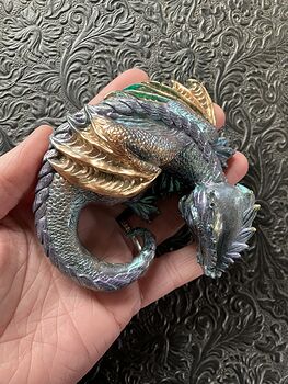 Metallic Purple Blue Teal and Gold Sleeping Baby Dragon Resin Figurine Discounted #ZhSvHLGLMO0