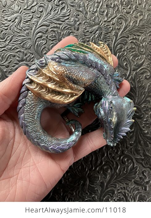 Metallic Purple Blue Teal and Gold Sleeping Baby Dragon Resin Figurine Discounted - #ZhSvHLGLMO0-1