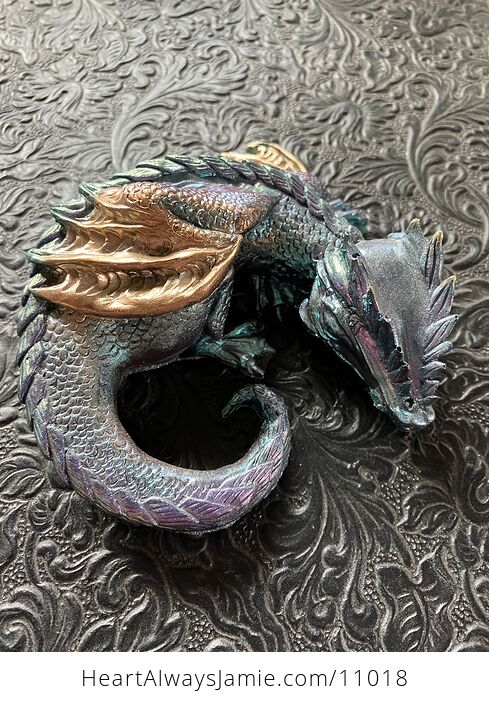 Metallic Purple Blue Teal and Gold Sleeping Baby Dragon Resin Figurine Discounted - #ZhSvHLGLMO0-4