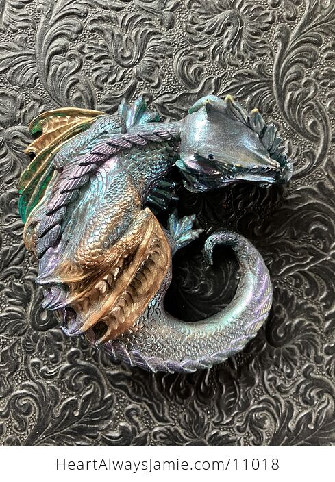 Metallic Purple Blue Teal and Gold Sleeping Baby Dragon Resin Figurine Discounted - #ZhSvHLGLMO0-2