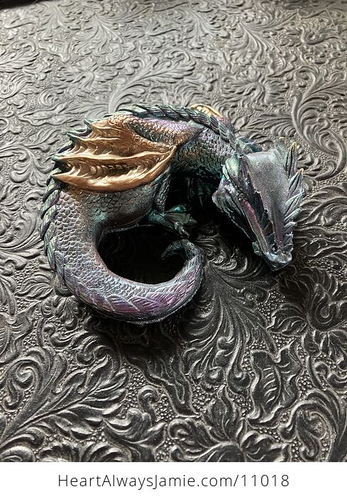 Metallic Purple Blue Teal and Gold Sleeping Baby Dragon Resin Figurine Discounted - #ZhSvHLGLMO0-3