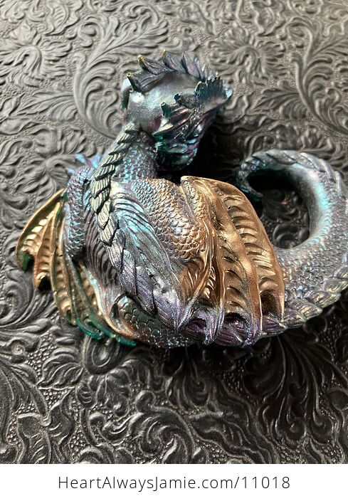 Metallic Purple Blue Teal and Gold Sleeping Baby Dragon Resin Figurine Discounted - #ZhSvHLGLMO0-5