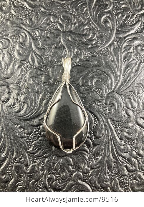 Midnight Lace Obsidian Crystal Stone Jewelry Wire Wrapped Pendant - #frPd51KlDRQ-1
