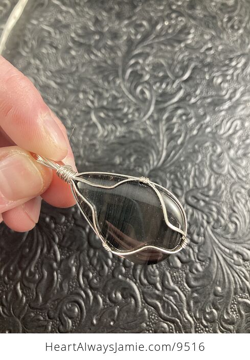 Midnight Lace Obsidian Crystal Stone Jewelry Wire Wrapped Pendant - #frPd51KlDRQ-2