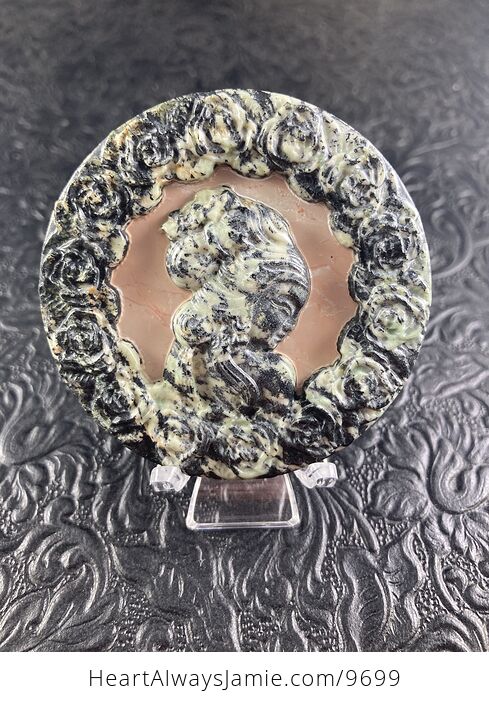 Mini Art Beautiful Asian Woman and Roses Stone Jewelry Pendant Ornament - #9K43c4K9jZE-1