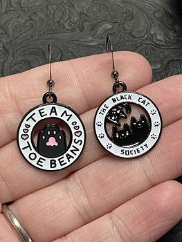 Mis Matched Black Cat Society and Team Toe Beans Earrings #OLroauK0Nws