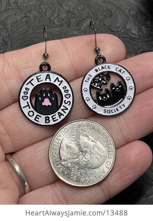 Mis Matched Black Cat Society and Team Toe Beans Earrings - #OLroauK0Nws-3