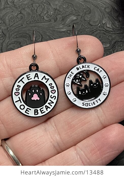 Mis Matched Black Cat Society and Team Toe Beans Earrings - #OLroauK0Nws-1