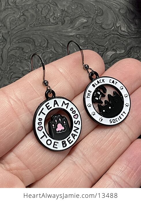 Mis Matched Black Cat Society and Team Toe Beans Earrings - #OLroauK0Nws-2