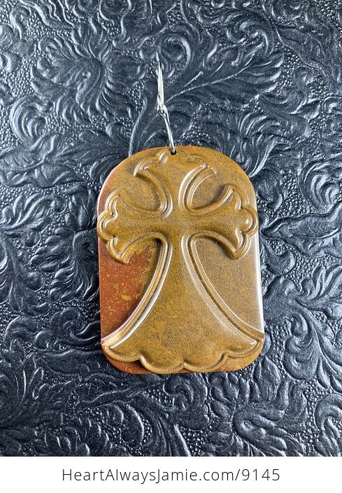 Misty Mountain Jasper Cross Stone Jewelry Pendant Mini Art Ornament - #NtOQyD6XnXk-5