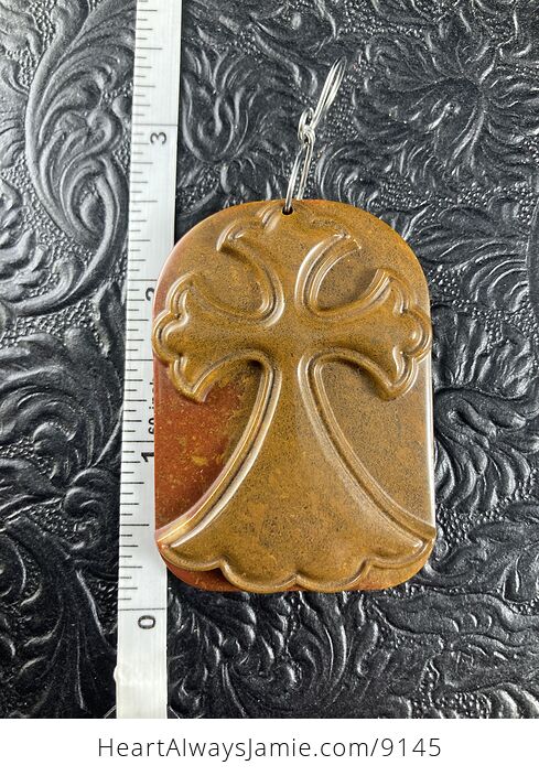 Misty Mountain Jasper Cross Stone Jewelry Pendant Mini Art Ornament - #NtOQyD6XnXk-6