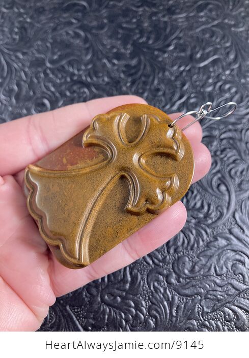 Misty Mountain Jasper Cross Stone Jewelry Pendant Mini Art Ornament - #NtOQyD6XnXk-3