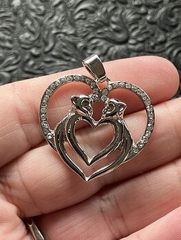 Monkey Couple Forming a Heart Silver and Rhinestone Jewelry Necklace Pendant #jnbAHAyNIro