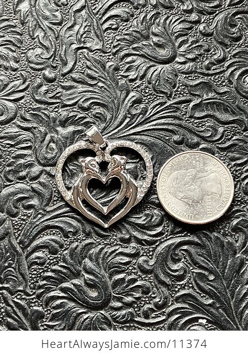 Monkey Couple Forming a Heart Silver and Rhinestone Jewelry Necklace Pendant - #jnbAHAyNIro-2