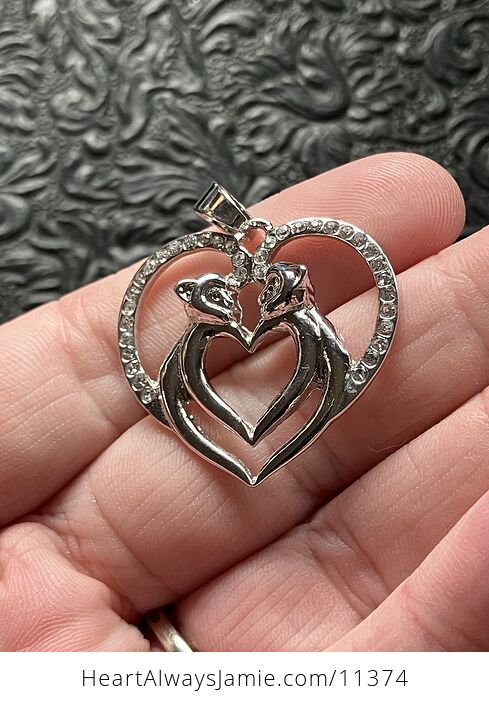 Monkey Couple Forming a Heart Silver and Rhinestone Jewelry Necklace Pendant - #jnbAHAyNIro-4