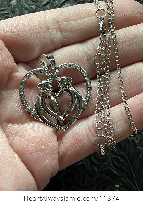 Monkey Couple Forming a Heart Silver and Rhinestone Jewelry Necklace Pendant - #jnbAHAyNIro-6