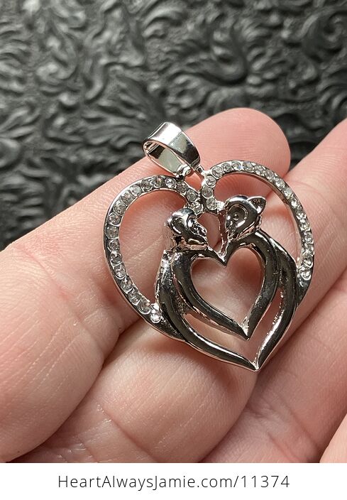 Monkey Couple Forming a Heart Silver and Rhinestone Jewelry Necklace Pendant - #jnbAHAyNIro-3