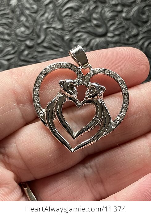 Monkey Couple Forming a Heart Silver and Rhinestone Jewelry Necklace Pendant - #jnbAHAyNIro-1